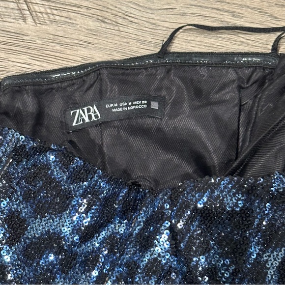 Zara Blue, Grey, Black Animal Print Sequins Strapless Dress Size Medium - Picture 14 of 16